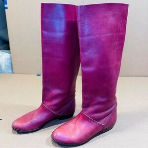 Burgundy Red 80s Slouch Flat Boots Sz 6/36 Soft Italian Leather Pirate Boho